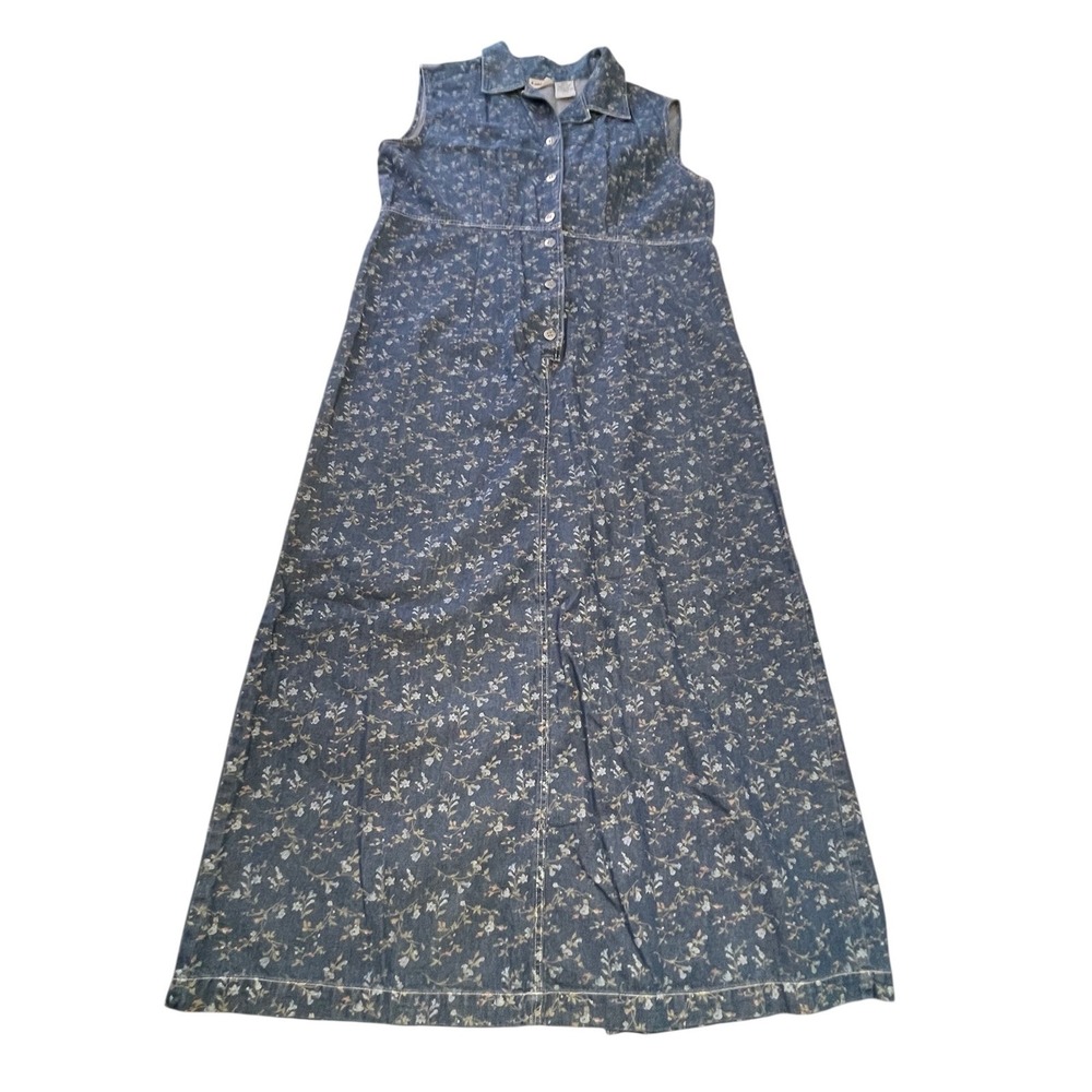 Vintage Capacity Denim Cotton Dress Cottage Prairie Floral Jumper Size Medium